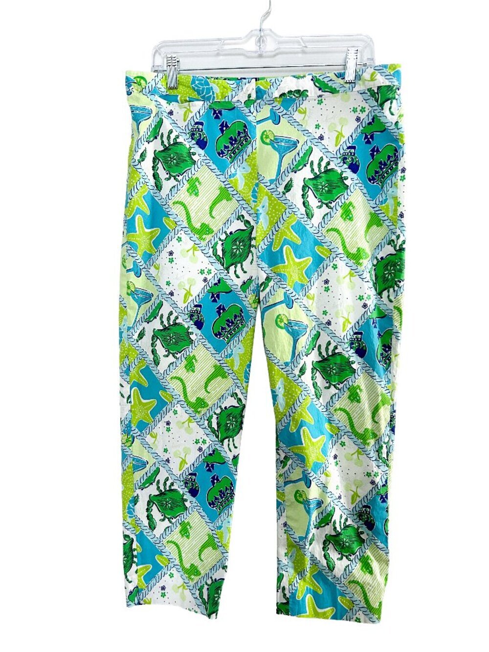 Lilly Pulitzer Vintage White Label Starboard Skinny Crop Pants Turtle Crab Sz 14